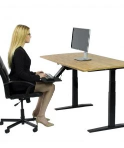 Uncaged Ergonomics RiseUpElectricStandingDesk60X30"BambooDesktopSitStandOffice, Rubb