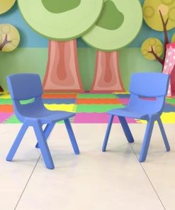 Flash Furniture Blue Plastic Stackable School Chair with 13.25" Seat Height, PK2