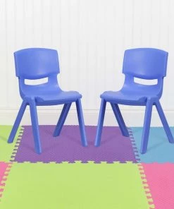 Flash Furniture Blue Plastic Stackable School Chair with 15.5" Seat Height, PK2
