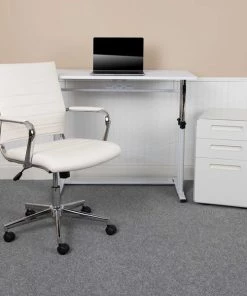 Flash Furniture 3PC White Desk, Office Chair, Filing Cabinet Set