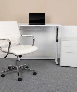 Flash Furniture 3PC White Desk, Office Chair, Filing Cabinet Set