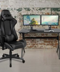 Flash Furniture Black Gaming Desk-Cup Holder/Reclining Chair Set