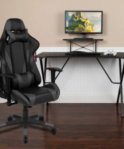 Flash Furniture Black Gaming Desk-Cup Holder/Reclining Chair Set