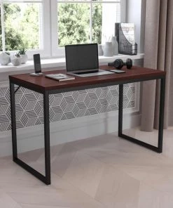Flash Furniture Commercial Grade Industrial Style Office Desk, 47" Length, Mahogany