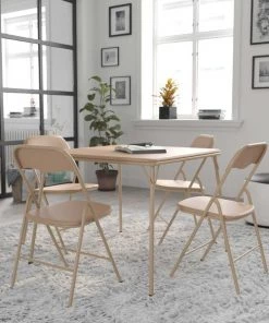 Flash Furniture 5 Piece Tan Folding Card Table and Chair Set