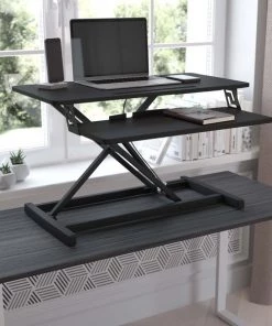 Flash Furniture Black 32" Adjustable Height Desk Riser Workstation