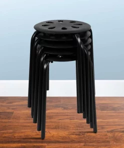 Flash Furniture Plastic Nesting Stack Stools, 17.5"Height, Black, PK5