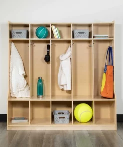Flash Furniture Wooden 5 Section School Coat Locker with Bench