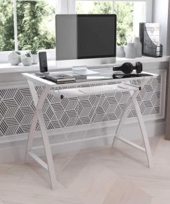 Flash Furniture Glass Computer Desk -White Pull-Out Keyboard Tray