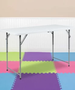 Flash Furniture 4-Foot Height Adjustable Bi-Fold Granite White Plastic Folding Table