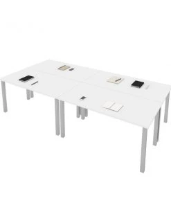 Bestar Universel Four 60W x 30D Table Desks with Square Metal Legs in white