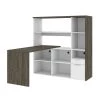 Bestar Gemma L-Shaped Desk, Walnut Grey & White