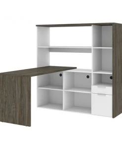 Bestar Gemma L-Shaped Desk, Walnut Grey & White