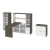 Bestar Gemma 3-Piece L-Shaped Desk/Bookcase/Filing Cabinet, Walnut Grey/White