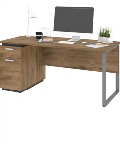 Bestar Aquarius Computer Desk, Rustic Brown/Graphite