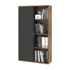 Bestar Aquarius Bookcase with Sliding Door, Rustic Brown/Graphite