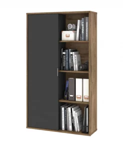 Bestar Aquarius Bookcase with Sliding Door, Rustic Brown/Graphite