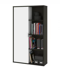 Bestar Aquarius Bookcase with Sliding Door, Deep Grey/White