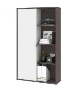 Bestar Aquarius Bookcase with Sliding Door, Bark Gray/White