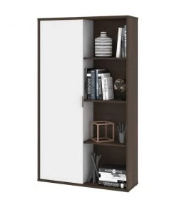 Bestar Aquarius Bookcase with Sliding Door, Antigua/White