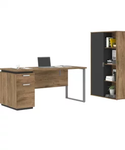 Bestar Aquarius 2-Piece Computer Desk and Bookcase, Rustic Brown/Graphite