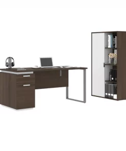 Bestar Aquarius 2-Piece Computer Desk and Bookcase, Antigua/White