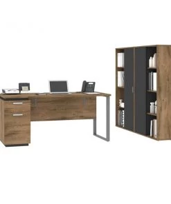 Bestar Aquarius 3-Piece Computer Desk and Two Bookcases, Rustic Brown/Graphite