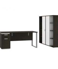 Bestar Aquarius 3-Piece Computer Desk and Two Bookcases, Deep Grey/White