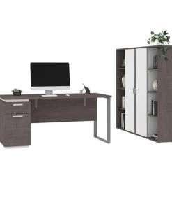 Bestar Aquarius 3-Piece Computer Desk and Two Bookcases, Bark Gray/White