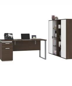 Bestar Aquarius 3-Piece Computer Desk and Two Bookcases, Antigua/White