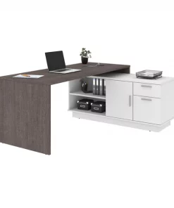 Bestar Equinox L-Shaped Desk, Bark Gray/White