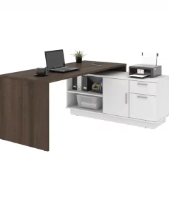 Bestar Equinox L-Shaped Desk, Antigua/White