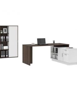 Bestar Equinox 2-Piece L-Shaped Desk and Bookcase, Antigua/White