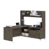 Bestar Pro-Linea L-Desk with Hutch, Walnut Grey