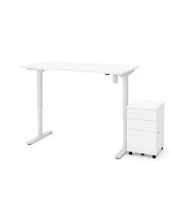 Bestar Universel 60W x 30D Standing Desk with Assembled Mobile File Cabinet, White