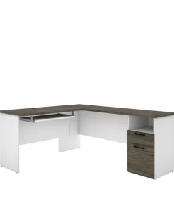 Bestar Norma L-Shaped Desk, Walnut Grey & White
