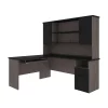 Bestar Norma L-Shaped Desk with Hutch, Black & Bark Gray