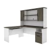 Bestar Norma L-Shaped Desk with Hutch, Walnut Grey & White