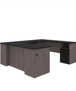 Bestar Norma U-Shaped Desk, Black & Bark Gray