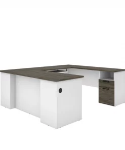 Bestar Norma U-Shaped Desk, Walnut Grey & White