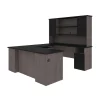 Bestar Norma U-Shaped Desk with Hutch, Black & Bark Gray
