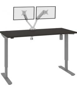 Bestar Upstand 60W x 30D Standing Desk with Dual Monitor Arm in deep grey