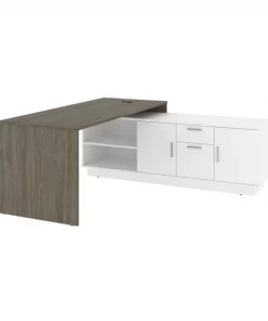 Bestar Equinox 72W L-Shaped Office Desk, Walnut Grey & White