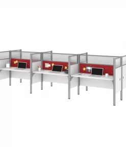Bestar Pro-Biz 183W 6-Person Office Cubicles with Red Tack Boards and High Privacy Panels in white