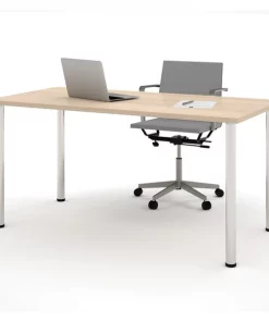 Bestar Universel 60W Table Desk with Round Metal Legs, Northern Maple