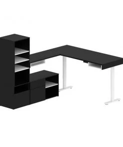 Bestar Viva 72W L-Shaped Standing Desk with Credenza and Shelving Unit in black
