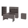 Bestar Innova 83W U or L-Shaped Desk with Hutch, Lateral File Cabinet, and Bookcase in bark grey