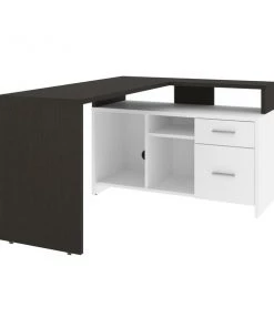 Bestar Equinox 57W 56W L-Shaped Desk, Deep Grey & White