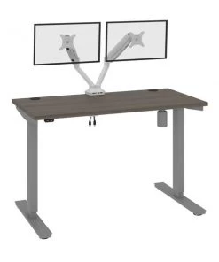 Bestar Upstand 48W x 24D Standing Desk with Dual Monitor Arm in bark grey