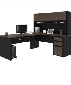 Bestar Connexion L-Shaped Workstation with hutch, Antigua/Black